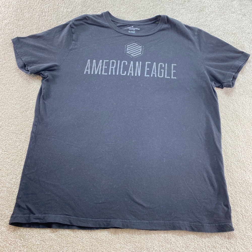 American‎ Eagle Shirt Mens XXL Black Logo Short Sleeve Cotton Graphic Tee